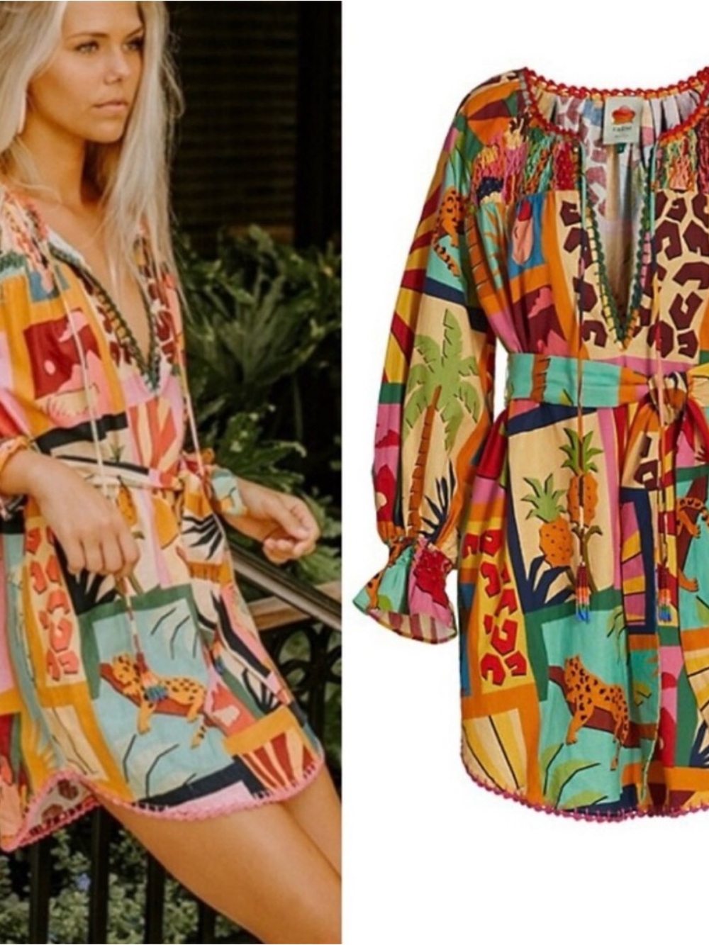 Farm Rio Tropical Collage Tunic Dress